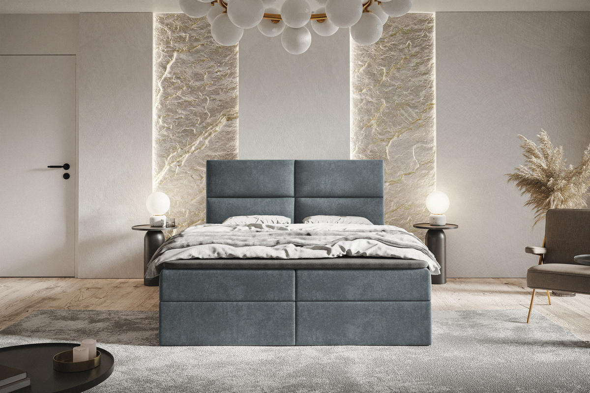 BOXSPRINGBETT mit Matratze 160x200 Coral, Samt, Bettkasten, Dunkelgrau - Dunkelgrau, Holz/Textil (160/200cm) - Emporius