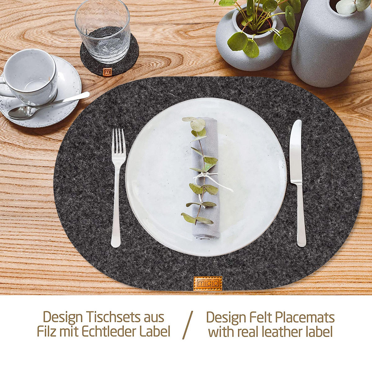 TISCHSETS Glasuntersetzer 12er-Set - Dunkelgrau, Textil (44/29/3cm) - Miqio Design