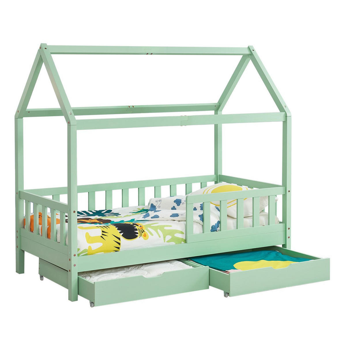 KINDERBETT Marli mint 80x160 cm mit Bettkasten und Matratze - Mintgrün, Holz (80/160cm) - Juskys