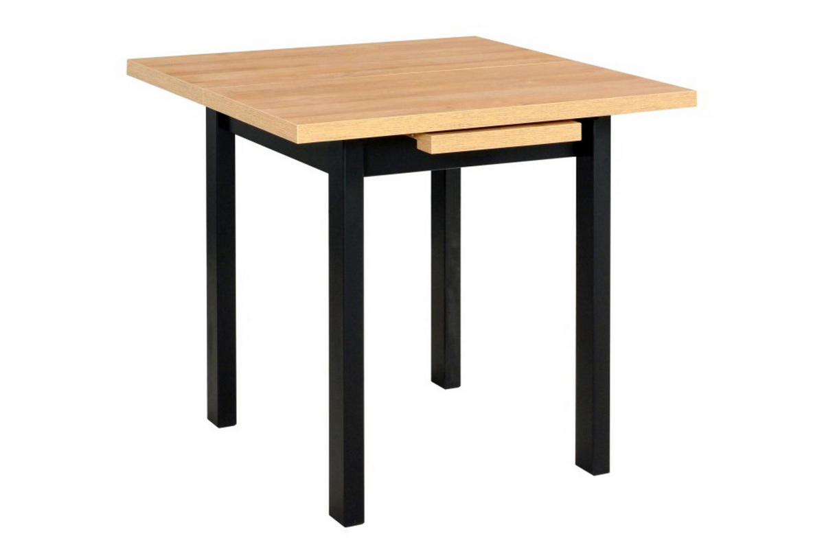 ESSTISCH Max 7, 80-110/80 cm, grandson - Birkefarben/Schwarz, Holz (80/80/76cm) - Leaf Design