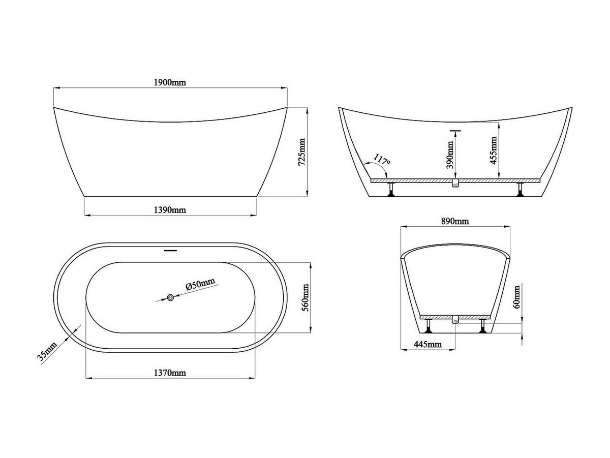 FREISTEHENDE Badewanne - 1 Person - Acryl - Weiß - Weiß, Kunststoff (190/72.5/89cm) - Vente-Unique
