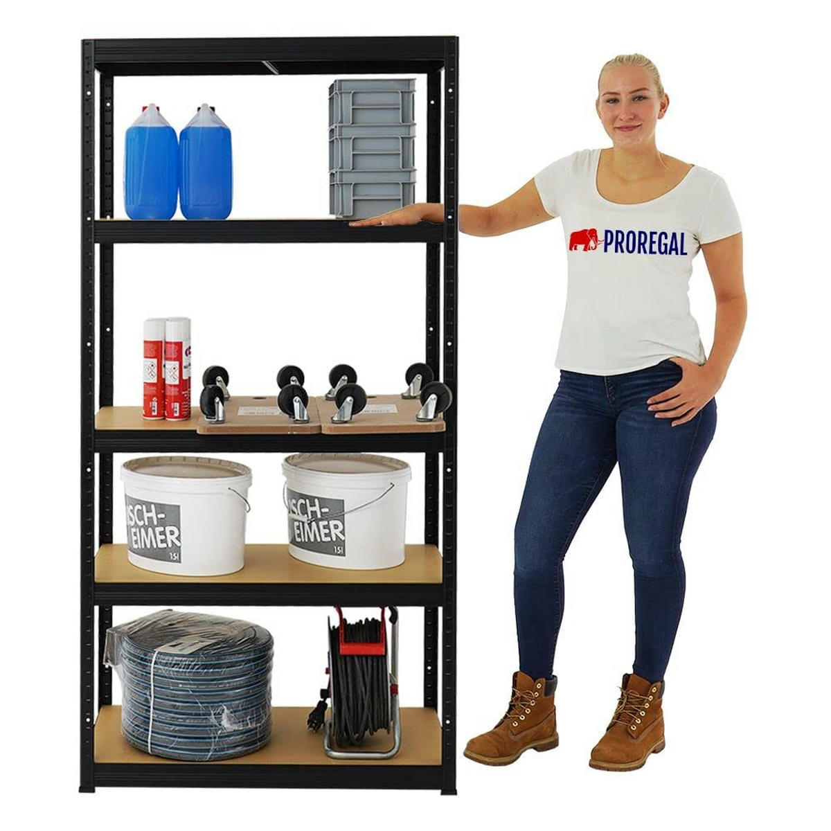 SCHWERLASTREGAL Slim Elephant S 180x90x45 cm 5 Ebenen Fachlast 350 kg Schwarz - Schwarz, Metall (90/180/45cm) - PROREGAL
