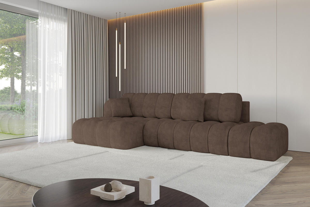ECKSOFA mit Schlaffunktion Ottomane Links OLEA-L2 321x164x75 Braun Velours - Schwarz/Bronzefarben, Holzwerkstoff/Kunststoff (321/164cm) - ALTDECOR