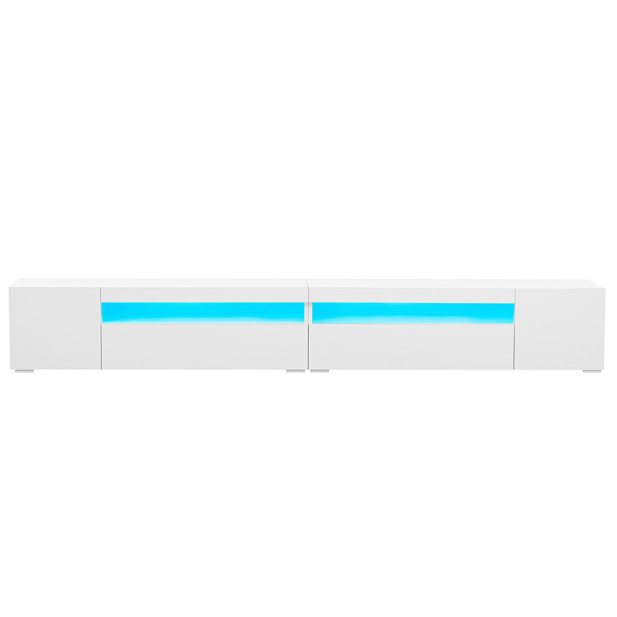 LOWBOARD in Weiß mit hellem Panel und LED-Beleuchtung für Wohnzimmer, B240/T38.5/H35.5 cm - Weiß, Holzwerkstoff/Metall (240/35/39cm) - STILVORA