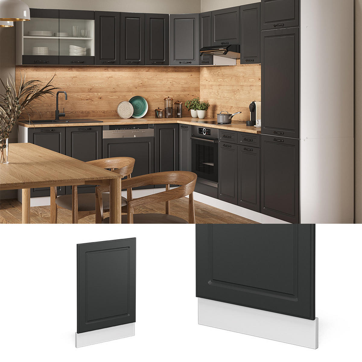 FRONTBLENDE R-Line Anthrazit Landhaus 45 cm, AP Anthrazit - Dunkelgrau/Anthrazit, Holzwerkstoff (45/57.2/1.6cm) - Vicco