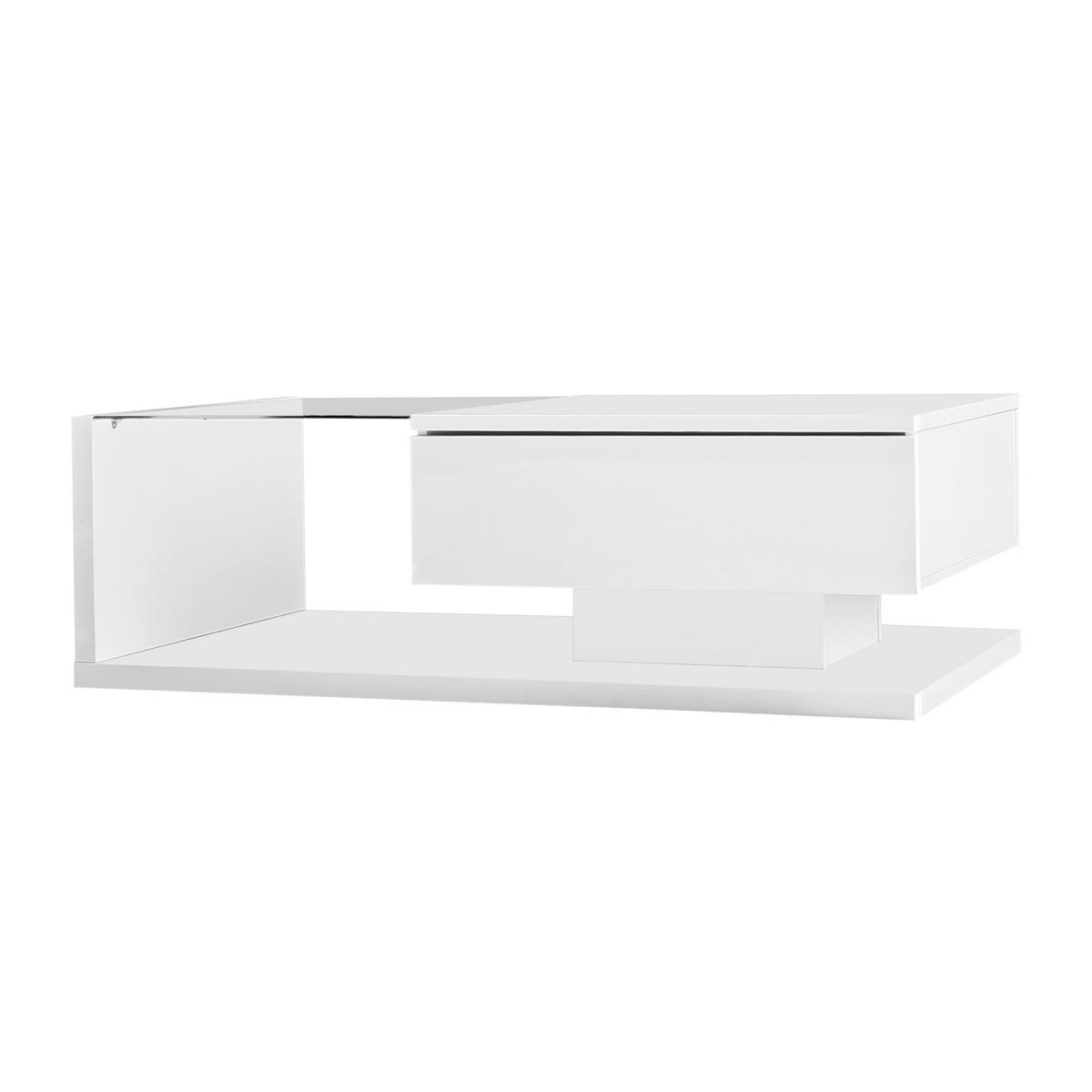 COUCHTISCH 105/55/32,5 cm hochglänzend weiß mit Glasplatte und LED-Beleuchtung - Weiß, Holzwerkstoff (105/55/32.5cm) - OKWISH