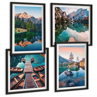 BILDER SET 4er Set - 50x50 cm & 40x60 cm Schwarzer Rahmen - Spiegelung des Waldes in Bergseen - Schwarz, Kunststoff (50/50cm) - TULUP