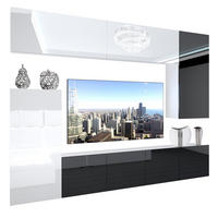 WOHNZIMMERWAND Schrankwand mit LED Weiß / Schwarz - Schwarz/Weiß, Holz (250/180/36cm) - B BELINI GROUP