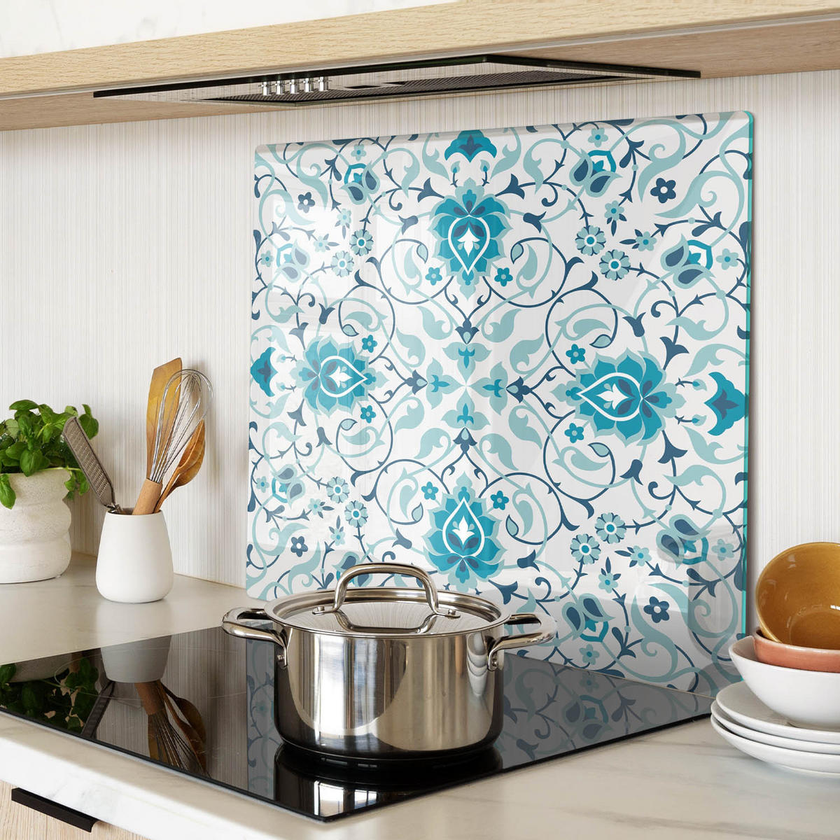 GLASPLATTE 60x52 cm Arabisches Muster - Blau, Glas (60/0.4/52cm) - TULUP