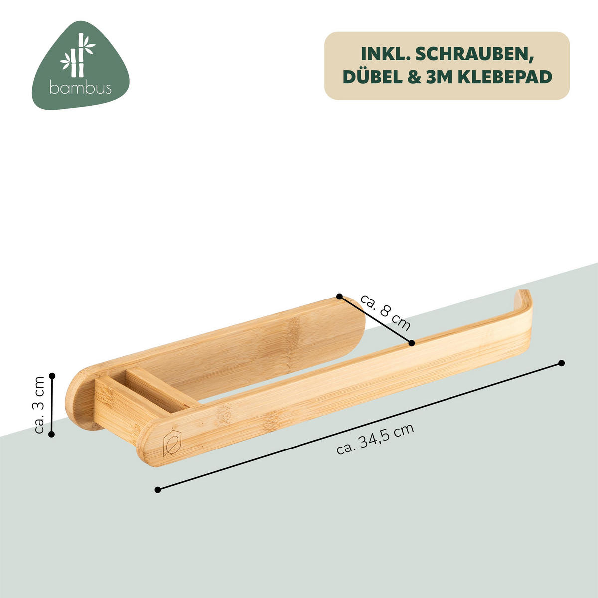 WAND-KÜCHENROLLENHALTER, Bambus - Braun, Holz (34.5/3/8cm) - eluno