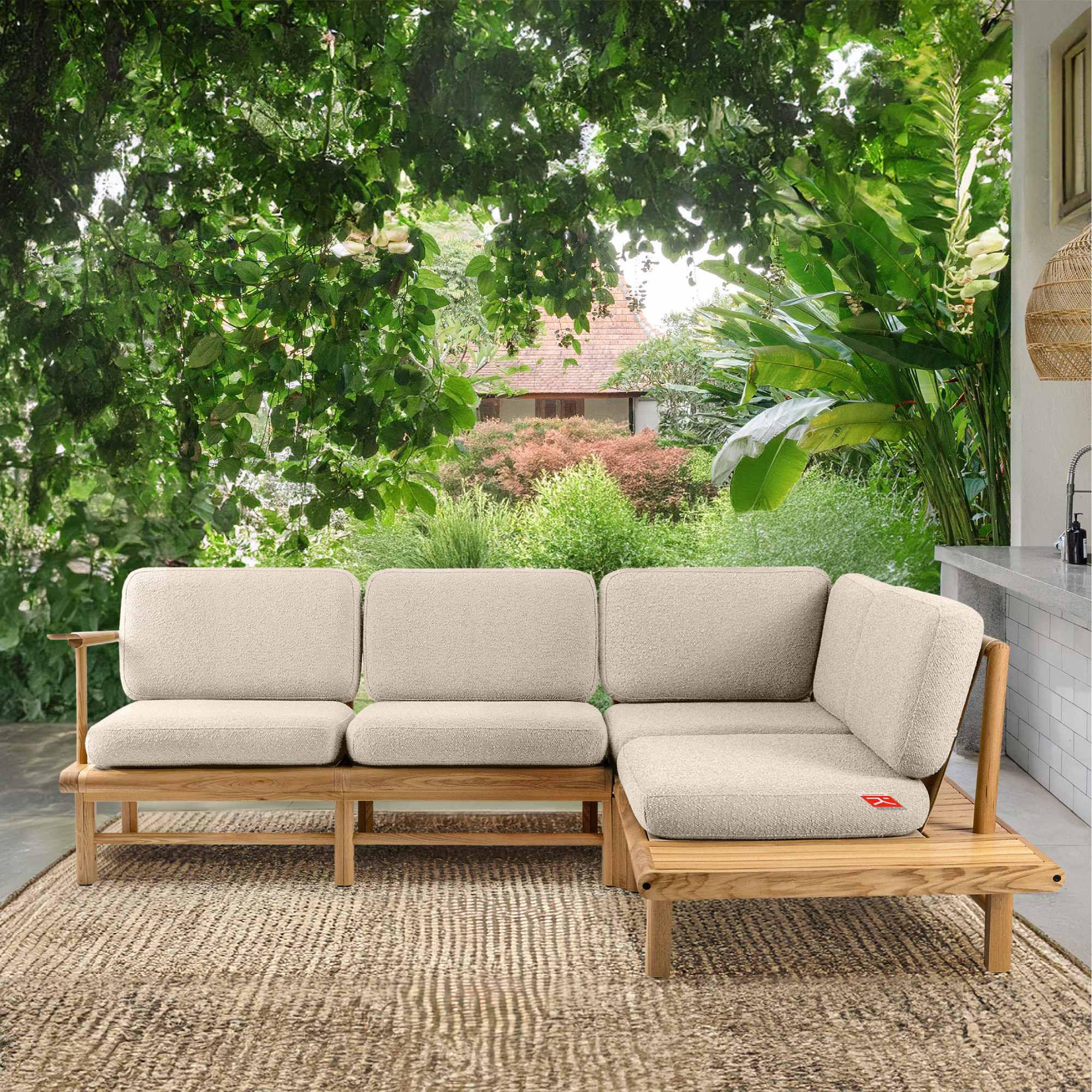 Thumbnail - Konsimo® Loungesofa, Creme, Holz, Textil, 230x74x175 cm, Loungemöbel, Gartensofas