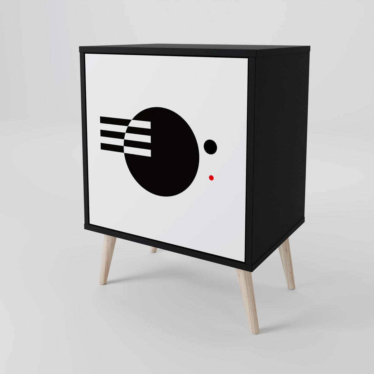 SIDEBOARD BLACK AND WHITE COMBINATION, Schwarz, 57,5x42x70,5 cm, Schwarze Metall-Sternfüße - Multicolor/Schwarz, Holzwerkstoff/Metall (57.5/70.5/42cm) - SpaceRebels