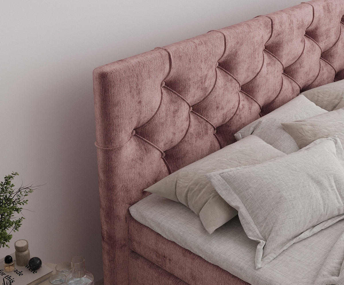BOXSPRINGBETT Hugo Rosa 200/200 cm - Schwarz/Rosa, Holz/Holzwerkstoff (200/200cm) - Maison de Reve