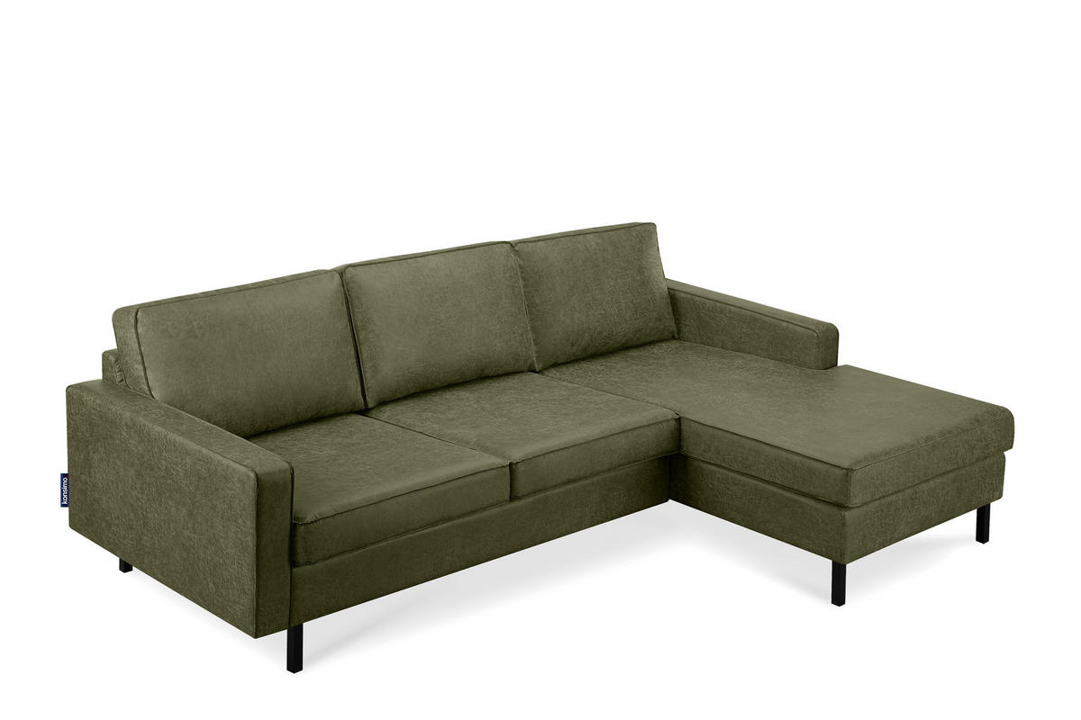 ECKSOFA-RECHTS INVIA mit Armlehnen vintage, Lederoptik-Stoff, grün - Schwarz/Grün, Textil (234/160cm) - KONSIMO®