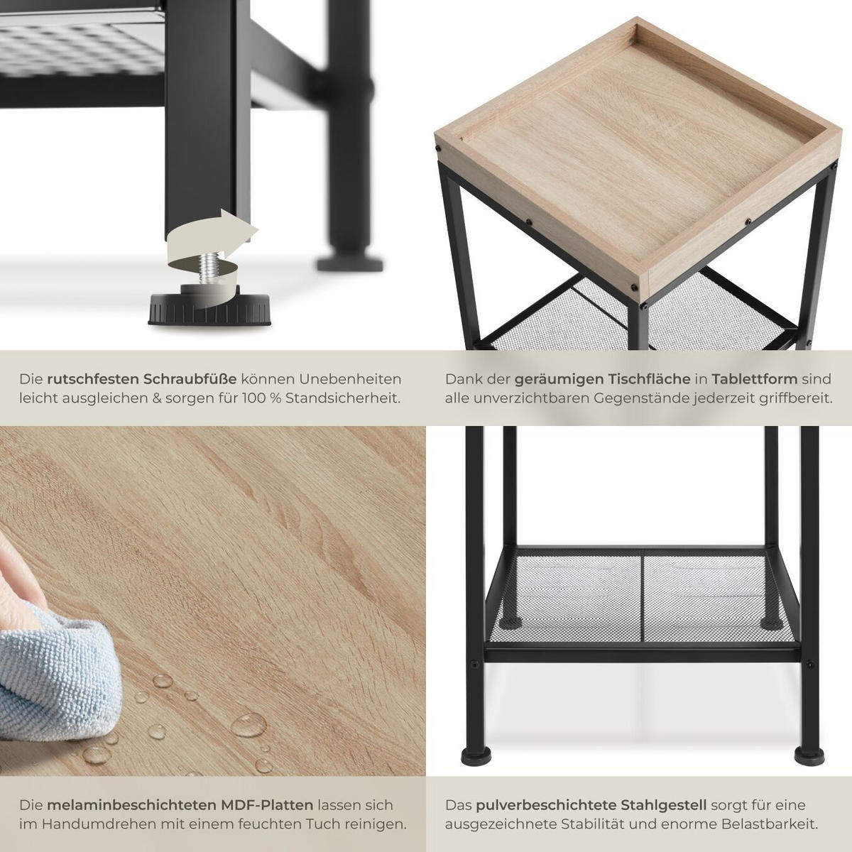 BEISTELLTISCH Rochester,41,5 x 41 x 56 cm,Industrial Holz hell, Eiche Sonoma - Naturfarben, Holz (41.5/41/56cm) - tectake