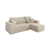 ROHOVÁ SEDAČKA s funkcí spaní, otoman vpravo SENO-L 249x139x85 krémová velur - černá/krémová, kompozitní dřevo/textil (249/139cm) - ALTDECOR