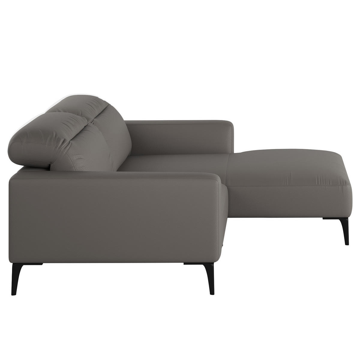 1,5-SITZER ECKSOFA mit Longchair - Schwarz/Grau, Leder/Metall (232/180cm) - home24