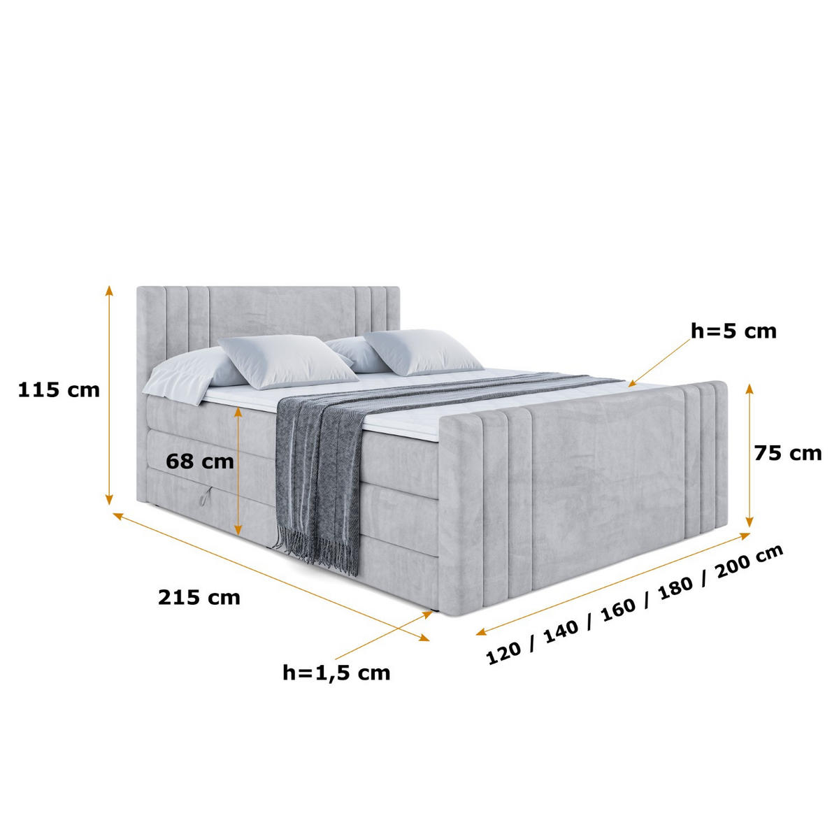 BOXSPRINGBETT IDRIKO-Z KING - 120x200 - H3/H4 - Hellgrau - Hellgrau, Holzwerkstoff (120/200cm) - ALTDECOR