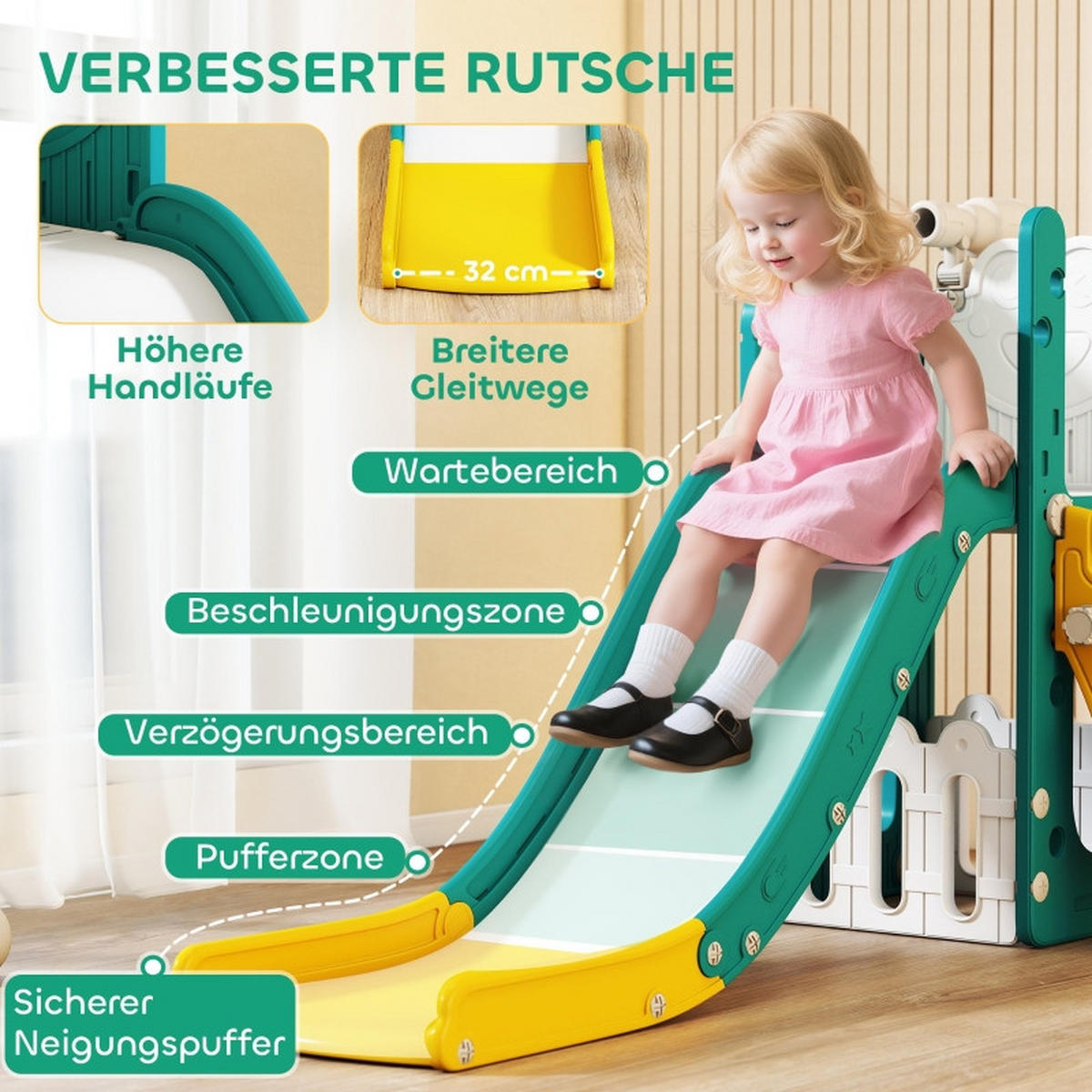 KINDERRUTSCHE 5-in-1 und Basketballkorb Kunststoff Gelb/Grün - Gelb, Kunststoff (70/86/178cm) - Korfee