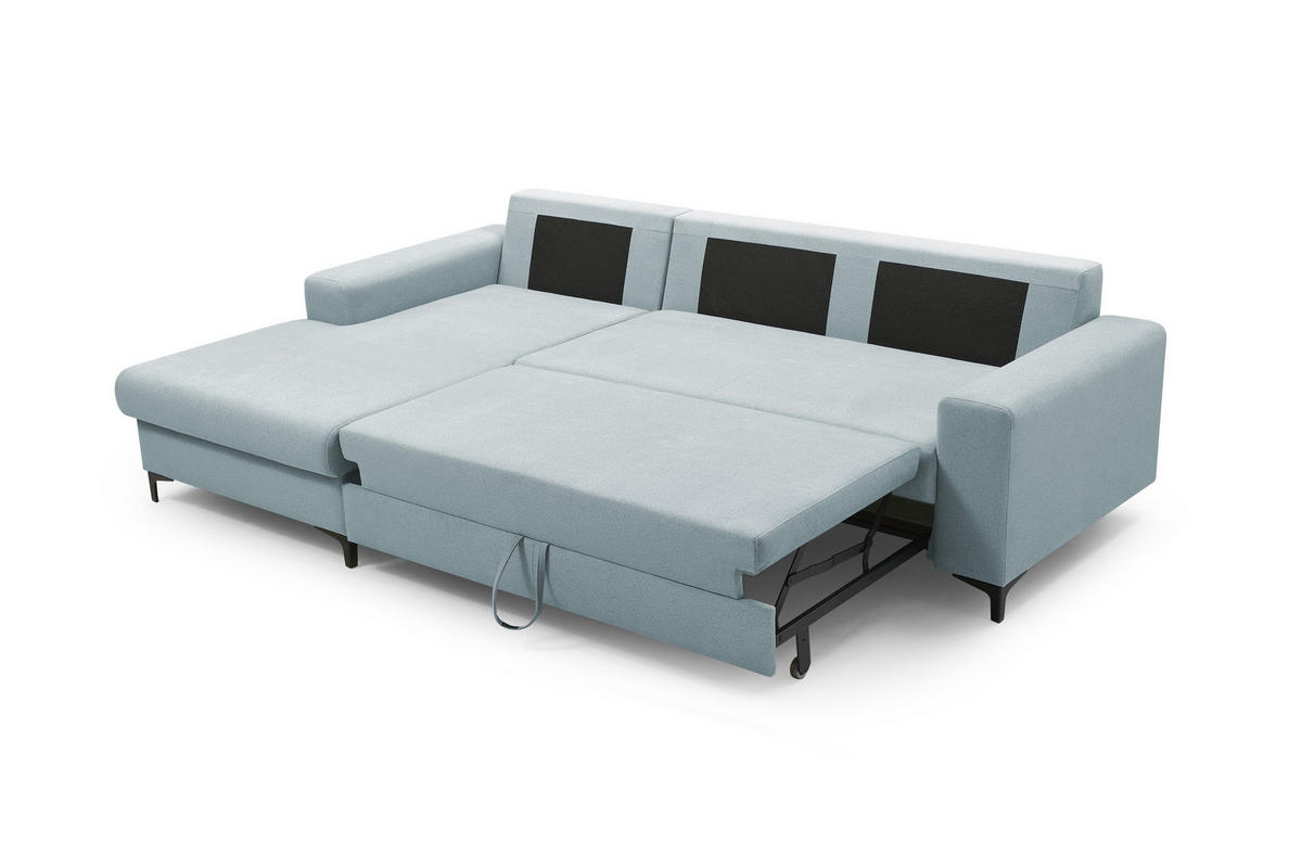 ECKSOFA AVRA L-förmig, mit Stauraumbehälter-in RINO-Stoff, Komfort & Eleganz, lose Rückenkissen, freistehend, LINKS 165x251x85 cm Light blue - Hellblau, Holz/Textil (165/251cm) - DomoHome