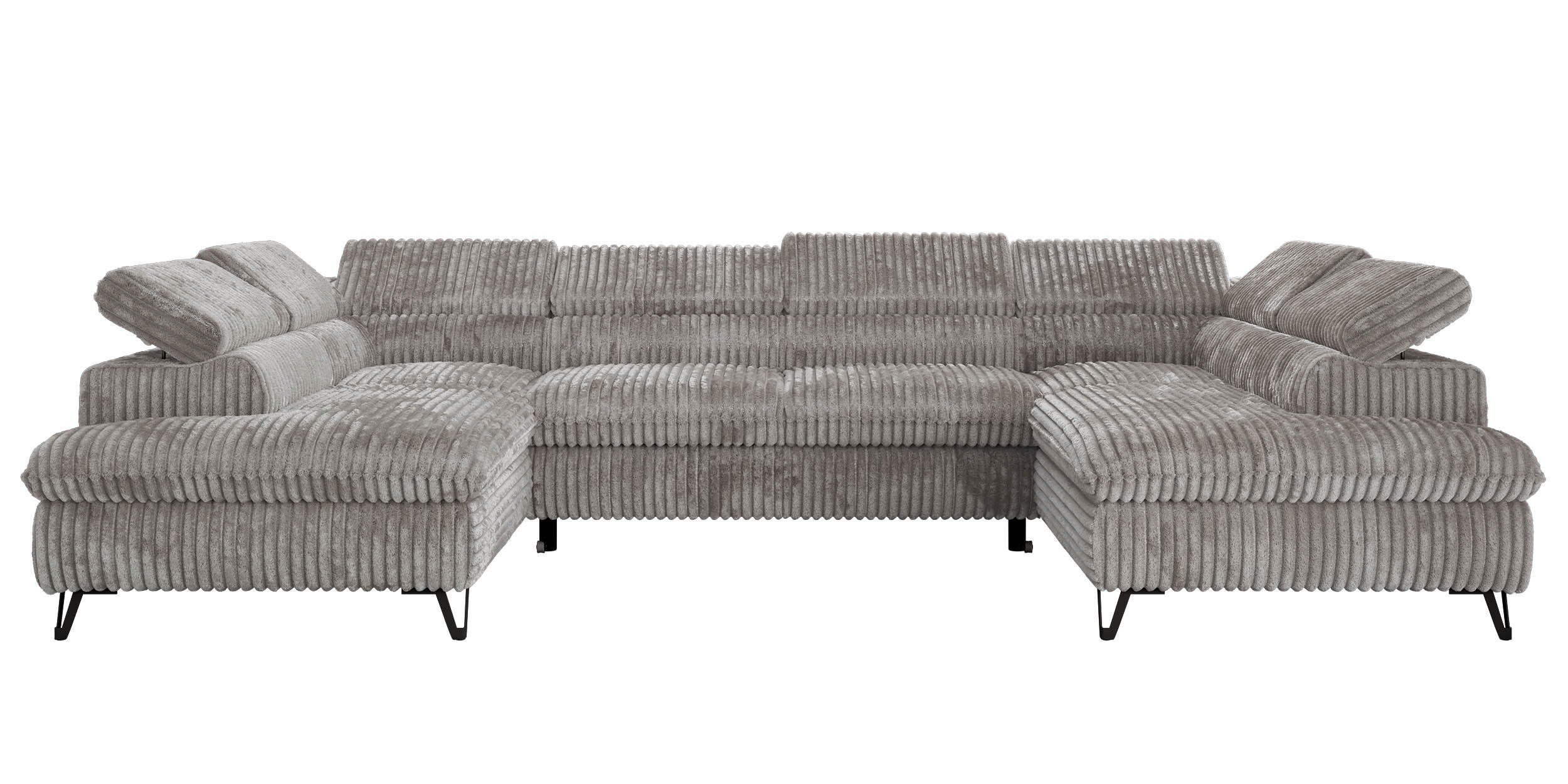 WOHNLANDSCHAFT PABLO U Cord Hellgrau mit Topper T25 - Hellgrau/Schwarz, Textil/Metall (346/76/208cm) - MKS