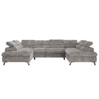 WOHNLANDSCHAFT PABLO U Cord Hellgrau mit Topper T25 - Hellgrau/Schwarz, Textil/Metall (346/76/208cm) - MKS