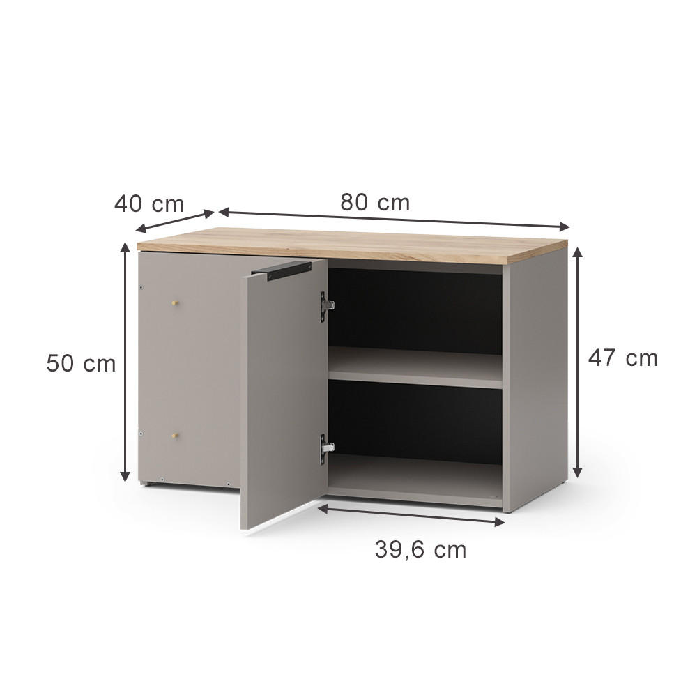 KOMMODE Wido Greige 80 x 50 cm mit Tür - Greige/Sonoma Eiche, Holzwerkstoff (80/50/40cm) - Vicco