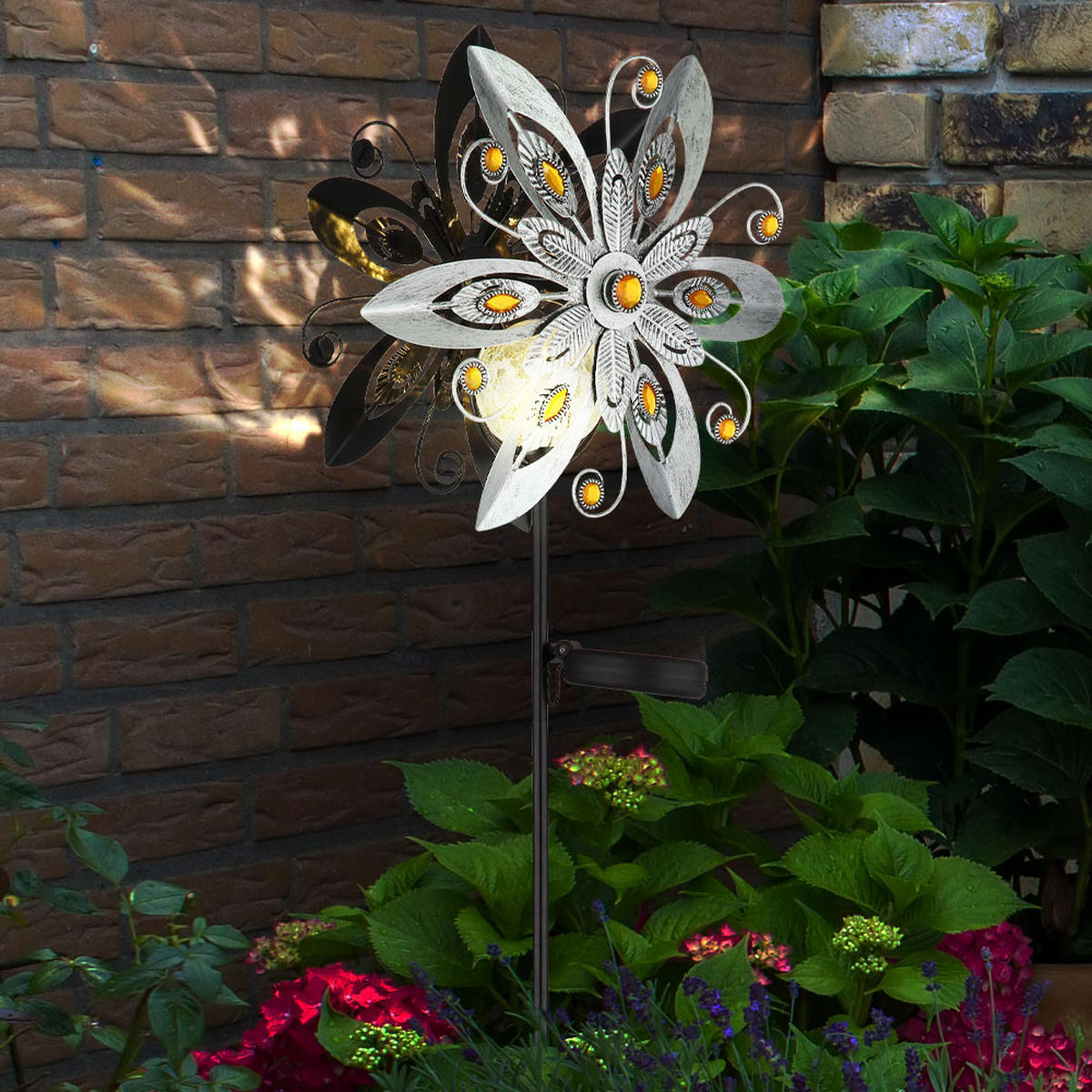 LED AUSSENLEUCHTE Solar Windrad Kristalloptik - Silberfarben, Glas (32/17.5/124cm) - Globo Lighting