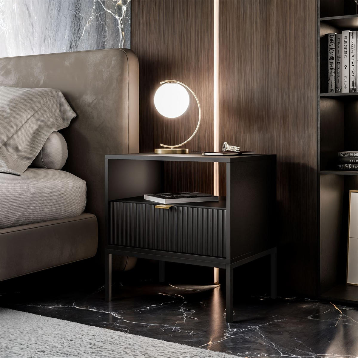 NACHTTISCH CORTADO S54 SCHWARZ - Schwarz, Holzwerkstoff (54/56/39cm) - Lookway