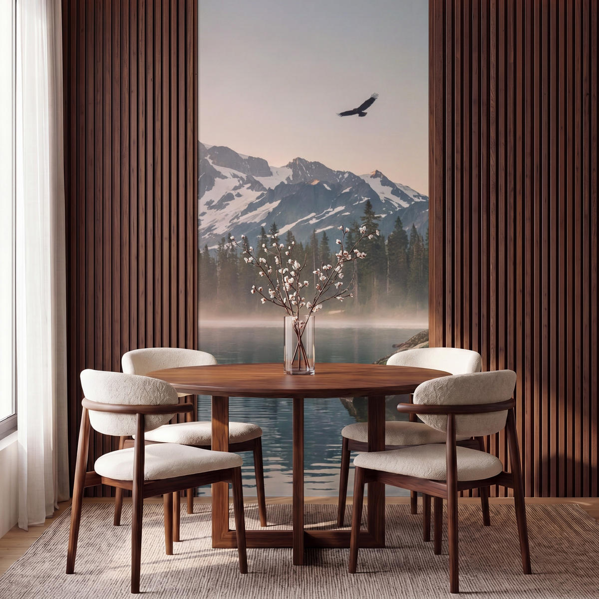 TAPETE - Berge - Wasser - Bäume - 140x300 cm - Multicolor, Papier (140/300cm) - OnlyWow