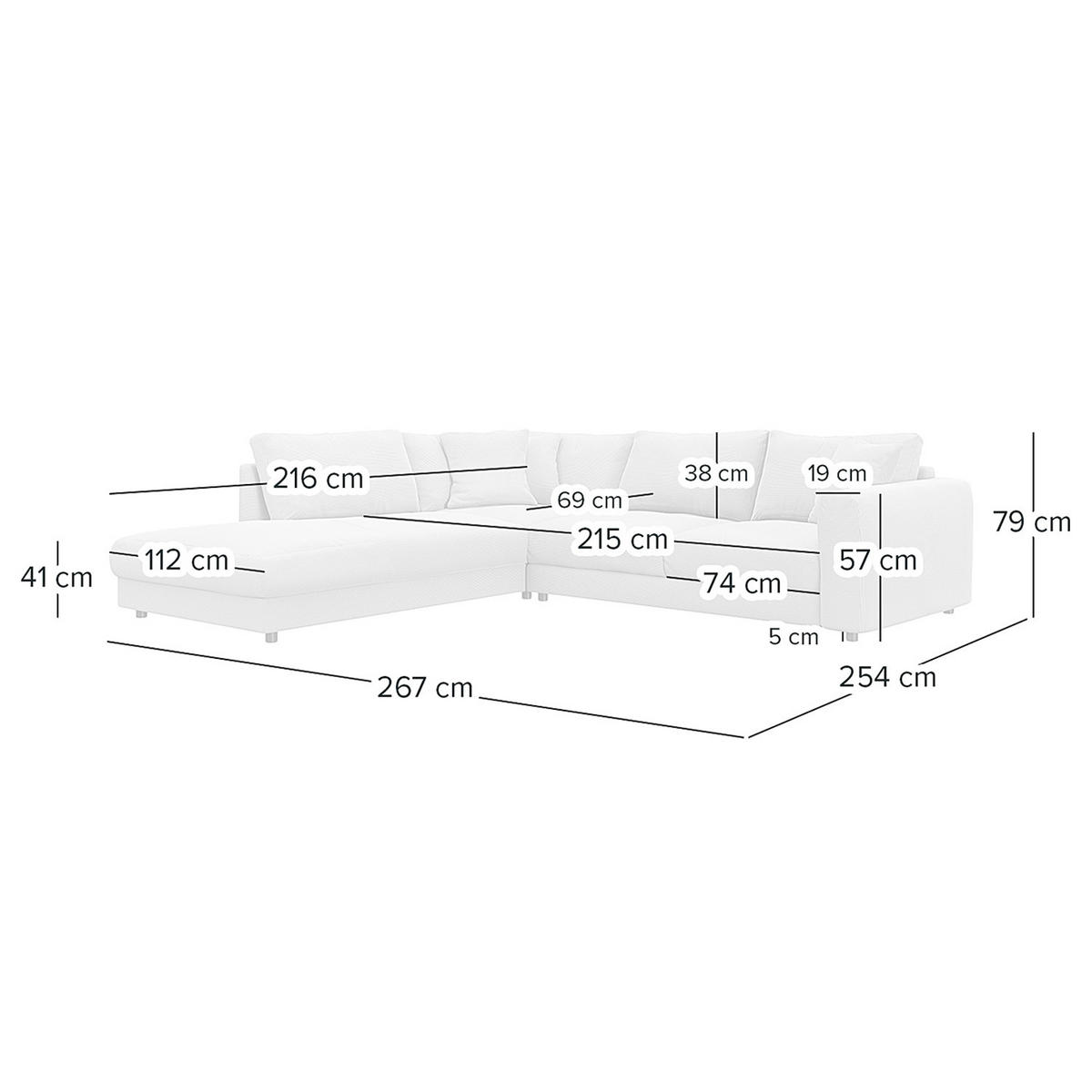ECKSOFA mit Ottomane - Schwarz/Grau, Holz/Kunststoff (267/254cm) - home24