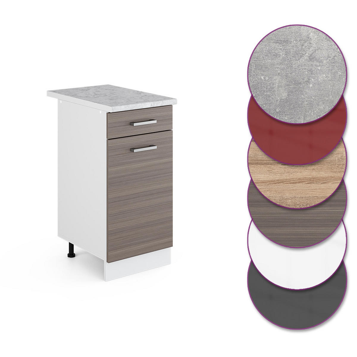 KÜCHENUNTERSCHRANK R-Line Grau 40 cm, AP Marmor - Weiß/Braun, Holzwerkstoff (40/81.6/60cm) - Vicco