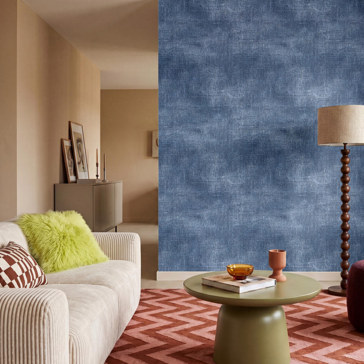TAPETE - Leinen - Textur - Muster - Denim - Rustikal - 180x240 cm - Blau, Papier (180/240cm) - OnlyWow