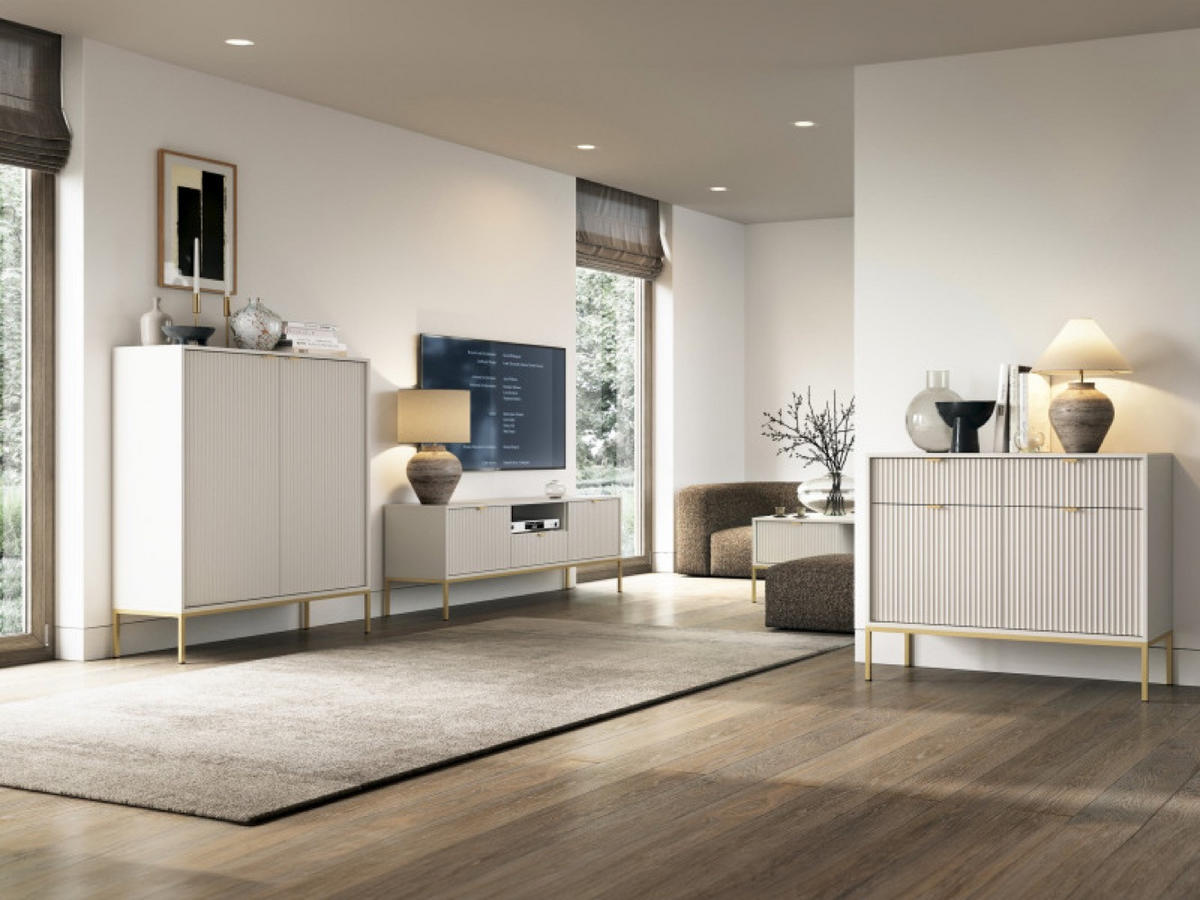 TV-SCHRANK Kaschmir NEW Goldfarben - Ecru, Holzwerkstoff (154/56/39cm) - Sepro Meble