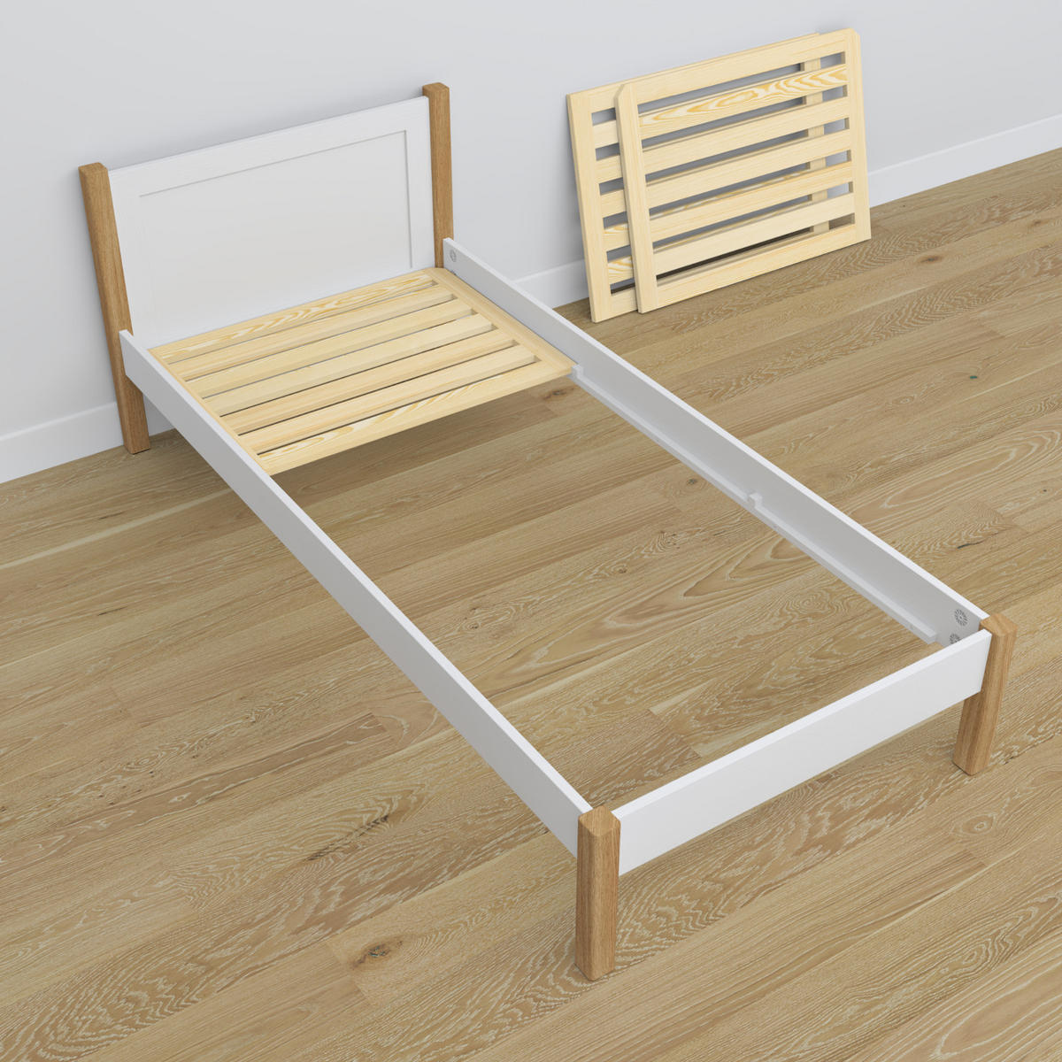 BETT mit Schublade N02 Weiß / Eiche Natur 90/190 - Eiche Artisan/Weiß, Naturmaterialien/Holz (90/190cm) - N-Wood