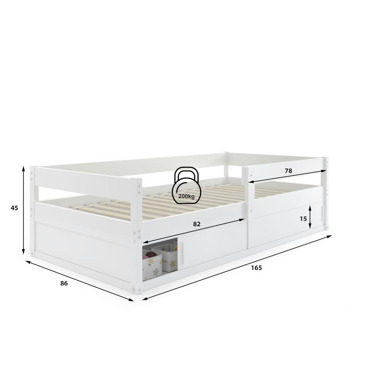 KINDERBETT Hugo 160x80cm mit Lattenrost - Weiß, Holz (80/160cm) - Interbeds