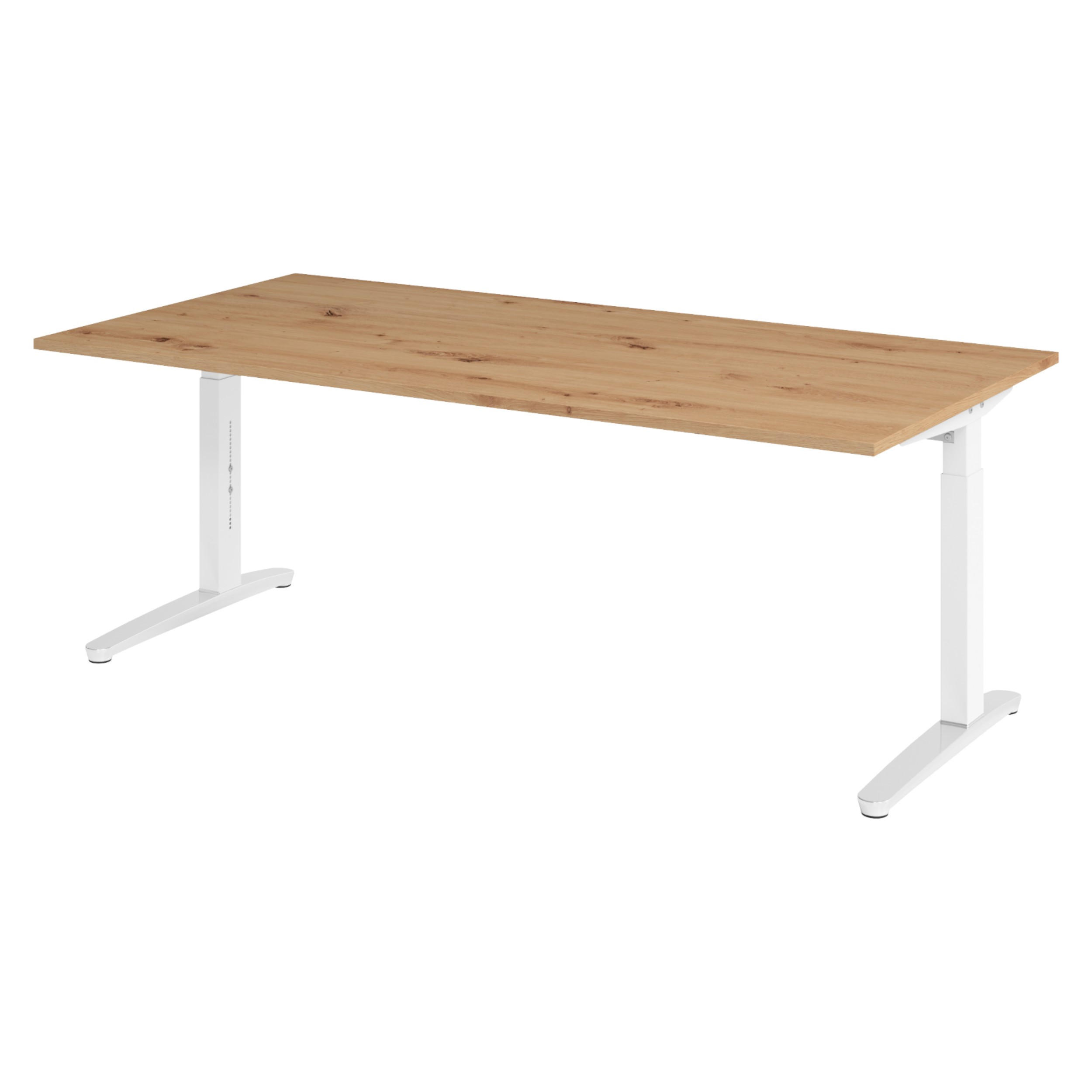 bümö Schreibtisch Wildeiche, Weiß, Silber 200x74x100 cm