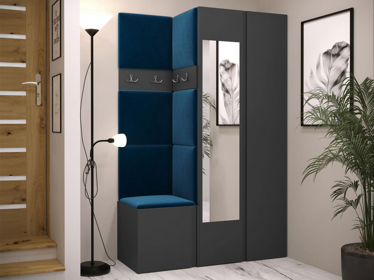 GARDEROBEN-SET Orion XXVI - Blau/Graphitfarben, Holzwerkstoff/Kunststoff (116/186/46cm) - MIRJAN24