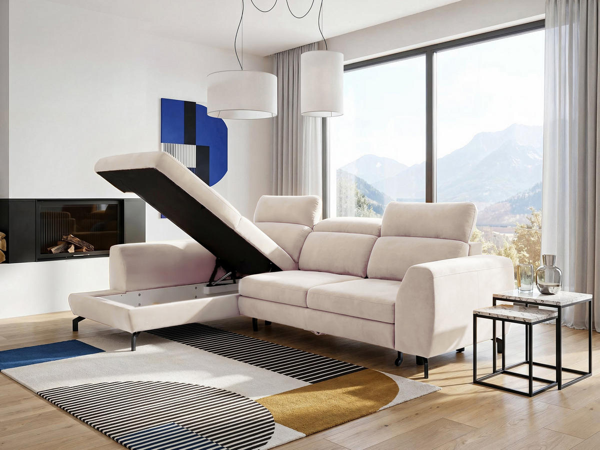 POLSTERECKE ANTE beige mit verstellbaren Kopfstützen - Beige, Textil/Metall (266/184cm) - Idohome