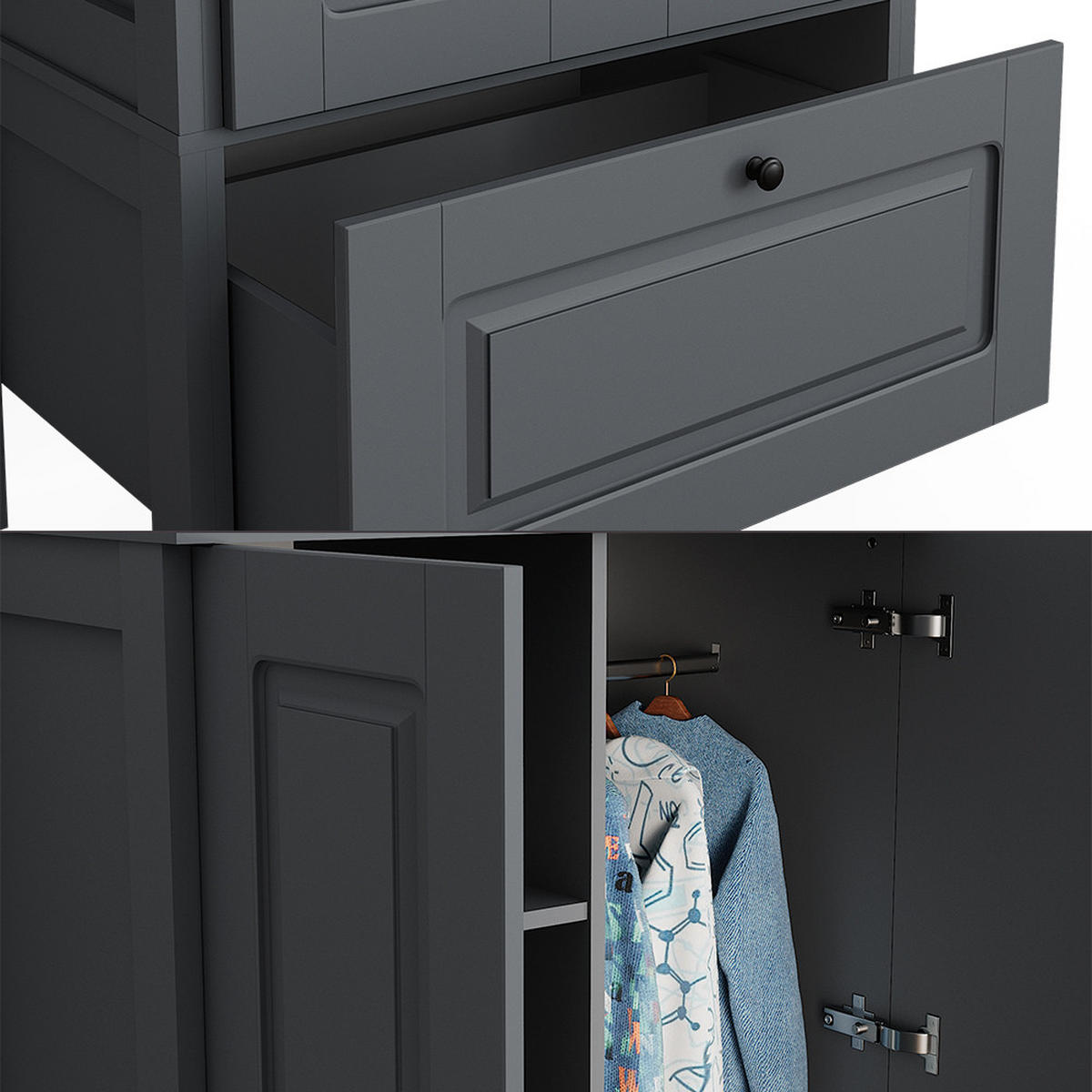 KINDERKLEIDERSCHRANK Ajaton Grau 83.3 x 187 cm - Grau, Holzwerkstoff (83.3/187/53.4cm) - VitaliSpa