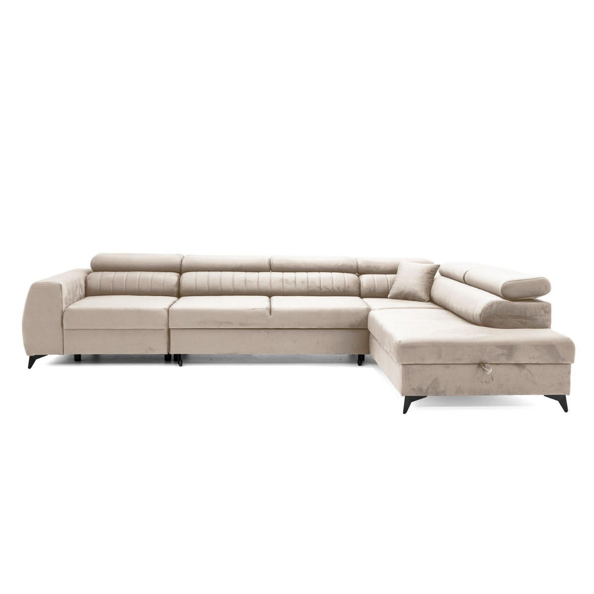 ECKSOFA PIERO MAXI Rechts mit Schlaffunktion 195x125 Velours Beige - Beige/Schwarz, Holz/Textil (203/350cm) - Muffo