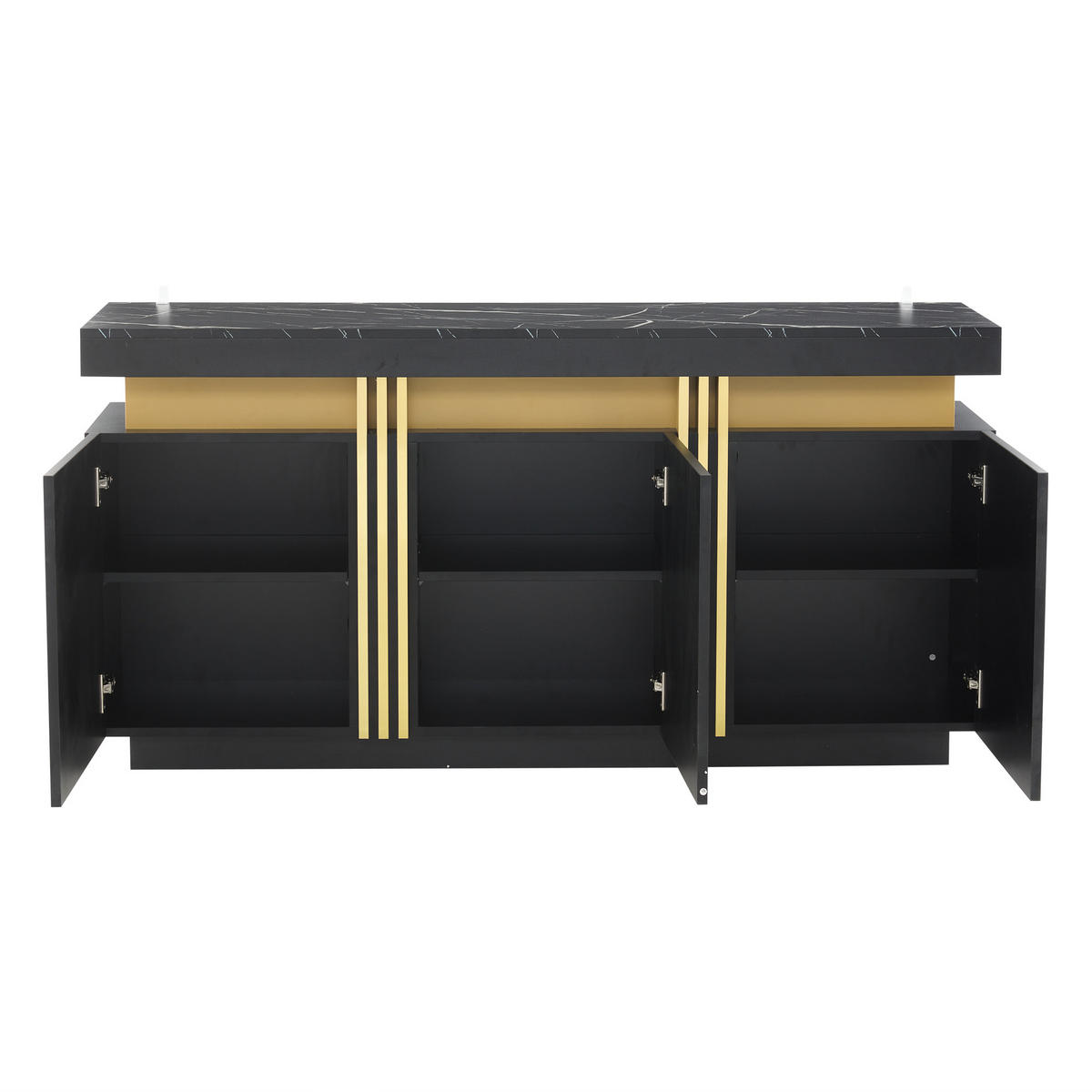 SIDEBOARD Schwarz Gold 3 Türen 140x38x70cm Stauraum Modern - Schwarz, Holzwerkstoff (38/70/140cm) - FLIEKS