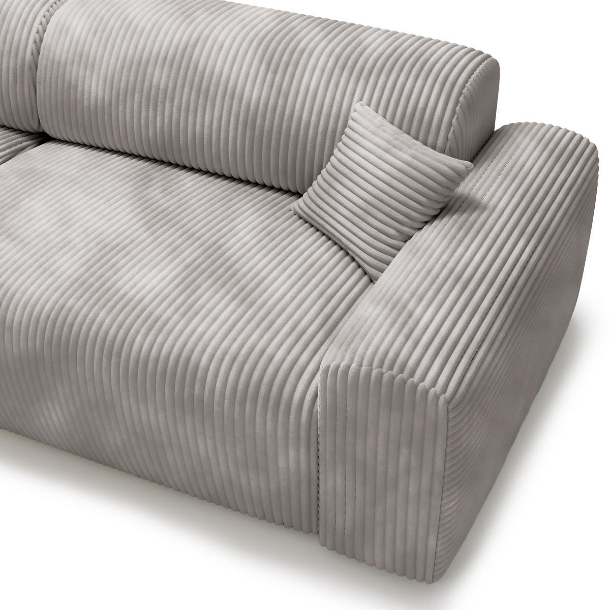 ECKSOFA mit Longchair - Cord - Hellgrau/Schwarz, Kunststoff/Textil (284/178cm) - home24