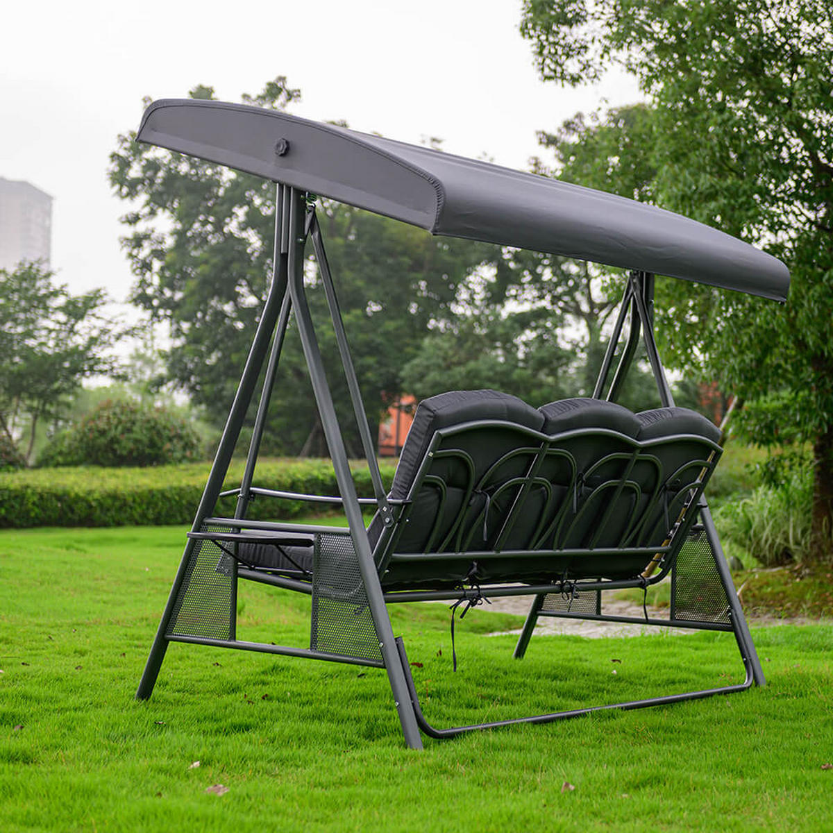 HOLLYWOODSCHAUKEL DESCANSO - Grau, Ohne Regenabdeckung - Grau, Textil/Metall (115/195/198cm) - Home Deluxe