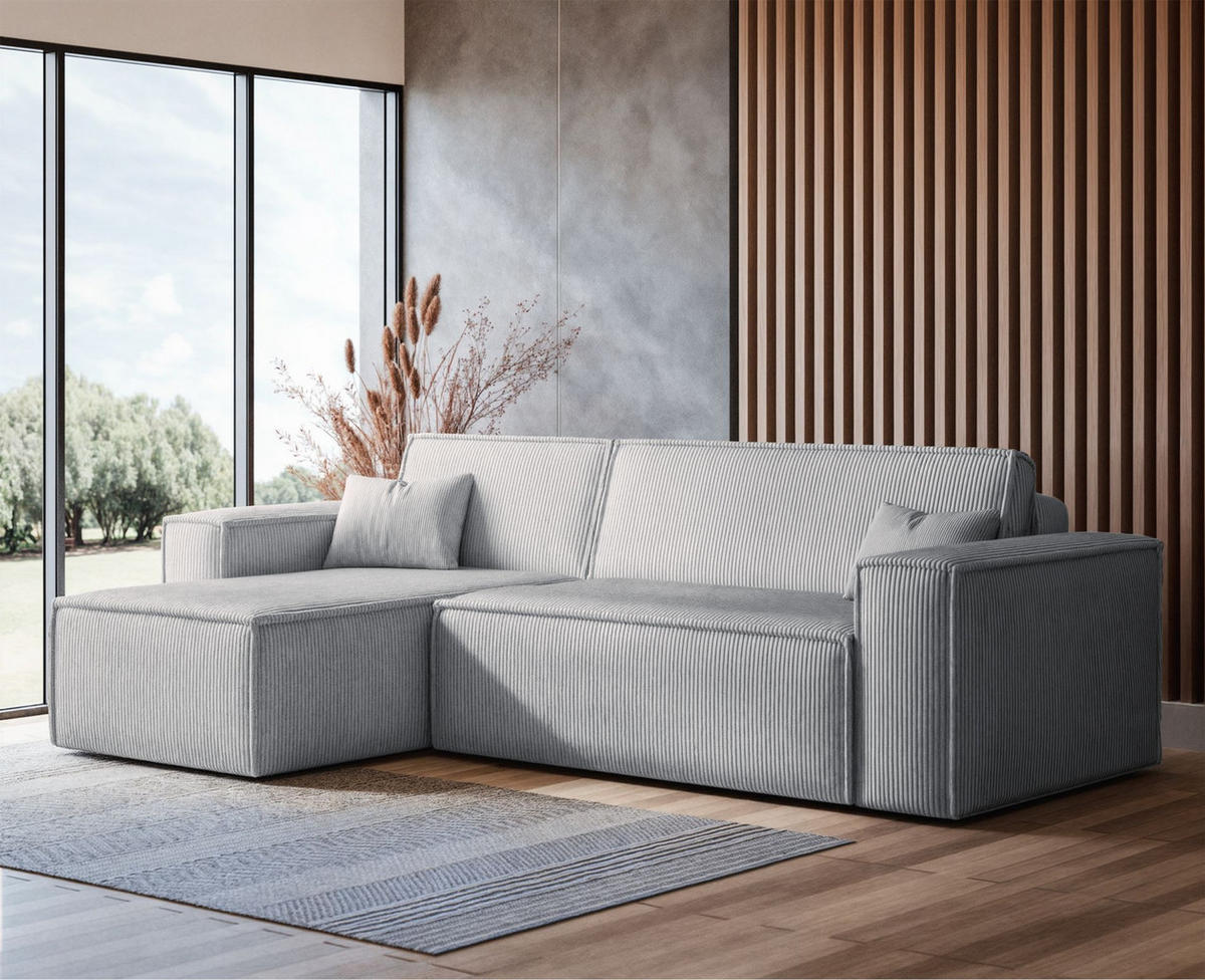 ECKSOFA Scarlo Hellgrau Cordbezug - Hellgrau/Schwarz, Kunststoff/Textil (244/145cm) - Selsey