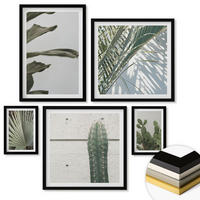 WANDBILDER 5er-Set - 50x50 cm & 20x30 cm & 40x60 cm Schwarzer Rahmen - Blätter tropischer Pflanzen in Pastellfarben - Schwarz, Kunststoff (40/60cm) - ArtPrintCave