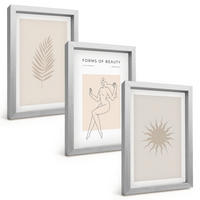 BILDER SET 3er Set - 20x30 cm Silberner Rahmen - Eine Sammlung minimalistischer Formen - Silberfarben, Kunststoff (20/30cm) - TULUP