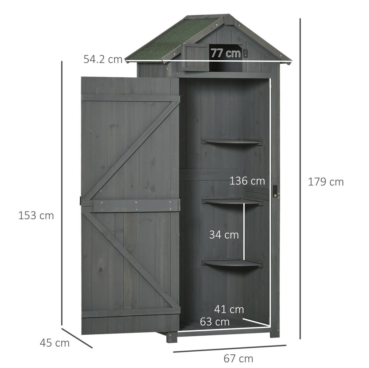 VRTNA omara 77/54,2/179 cm z oknom in odstranljivimi policami, Siva - siva, les (54.2/179/77cm) - Redom