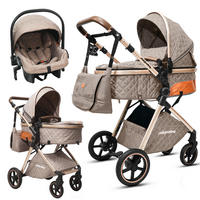 BUGGY Kinderwagen 2 in 1 faltbar mit abnehmbarer Babywanne und All-Terrain Federung - Hellbraun, Metall (80/62/106cm) - Raelunyi