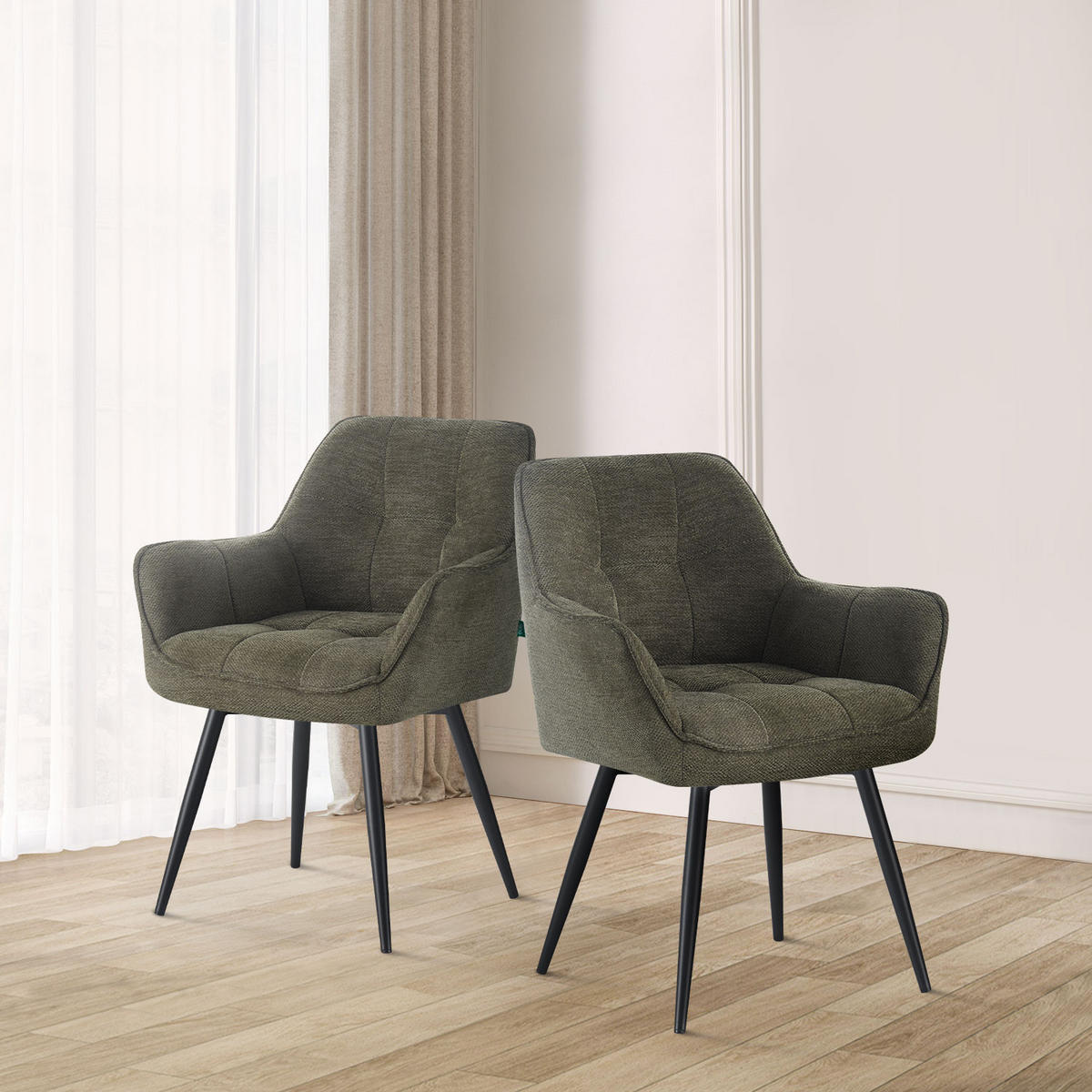 ESSZIMMERSTUHL THOMAS-LUNA 2er-Set 4-Fuss-Gestell - Dunkelgrün/Schwarz, Textil (61/82/62cm) - DUBI Möbel